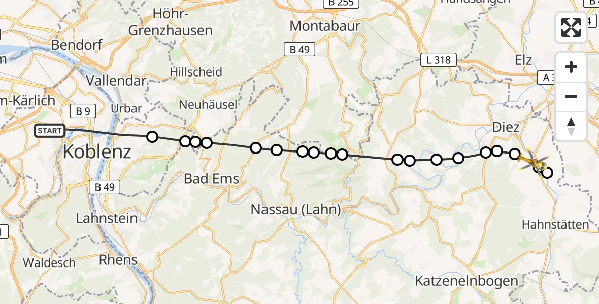 Routekaart van de vlucht: Rettungshubschrauber nach Flacht, Am Kindergarten