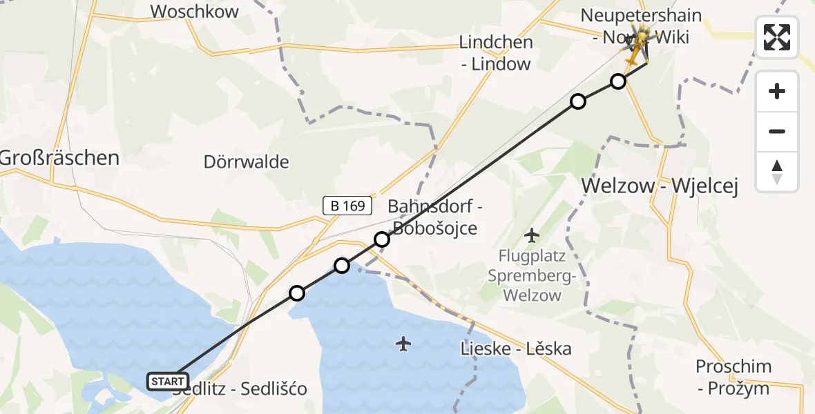 Flugroute Rettungshubschrauber Senftenberg - Neupetershain, 20 Februar 2026, 06:57