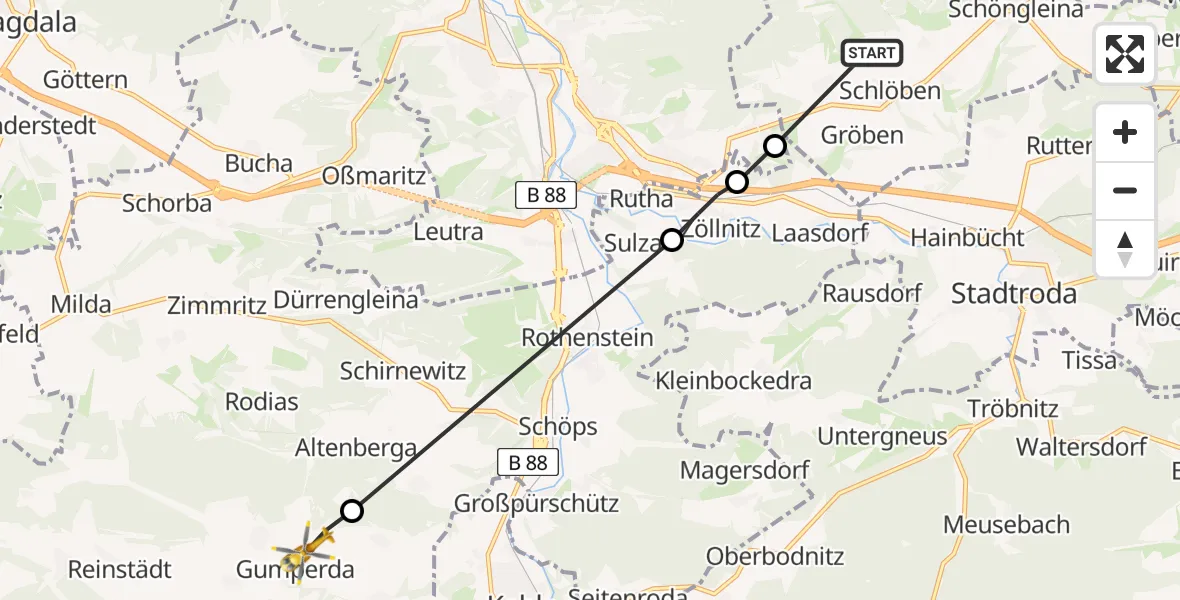 Flugroute Rettungshubschrauber Zöttnitz - Röttelmisch, 20 Februar 2026, 07:12