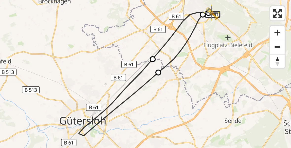 Flugroute Rettungshubschrauber Luftrettungszentrum Bielefeld - Luftrettungszentrum Bielefeld, 20 Februar 2026, 07:23