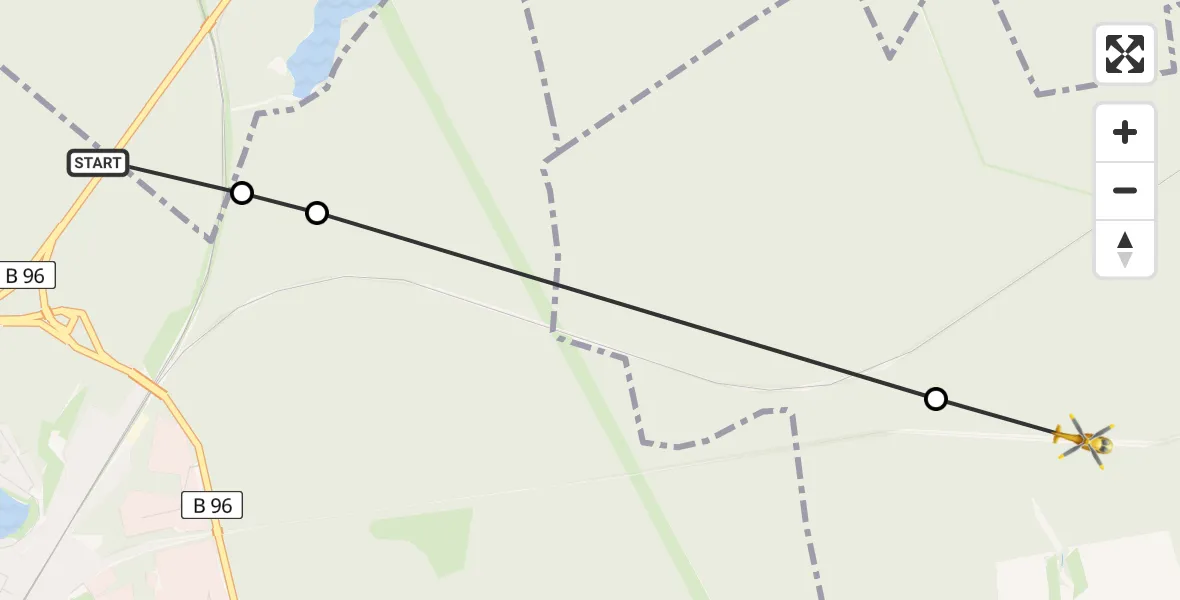 Flugroute Rettungshubschrauber Neustrelitz - Thurow, 20 Februar 2026, 07:24