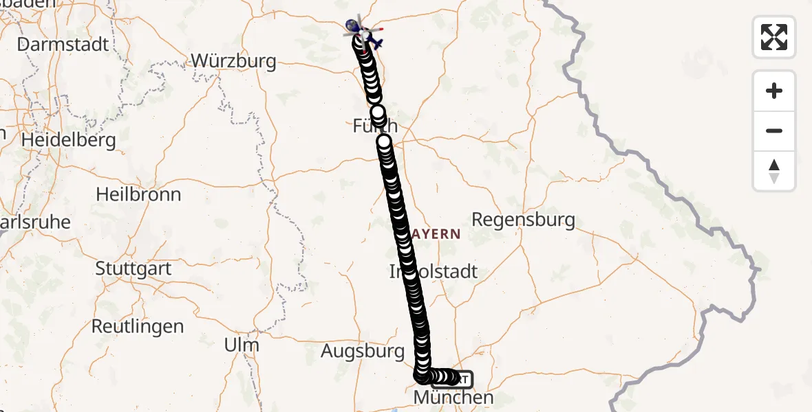 Flugroute Polizeihubschrauber Oberschleißheim - Bamberg-Breitenau Airfield, 20 Februar 2026, 07:26