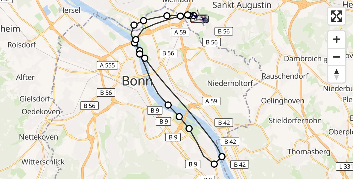 Flugroute Polizeihubschrauber Sankt Augustin - Sankt Augustin, 20 Februar 2026, 07:28