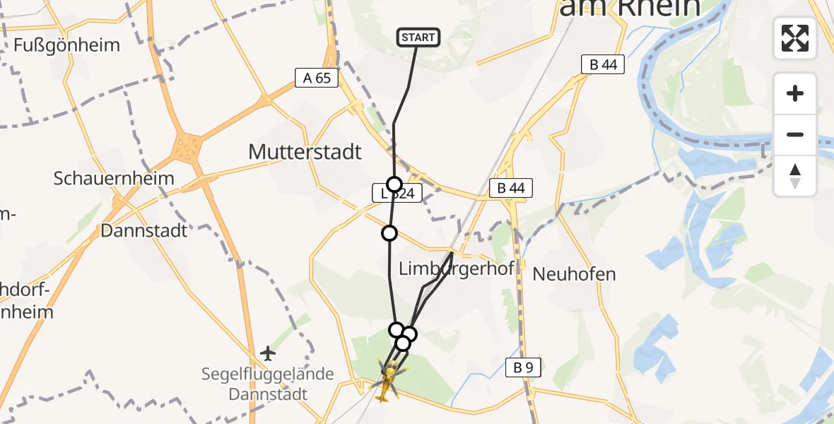 Flugroute Rettungshubschrauber Ludwigshafen am Rhein - Schifferstadt, 20 Februar 2026, 07:32
