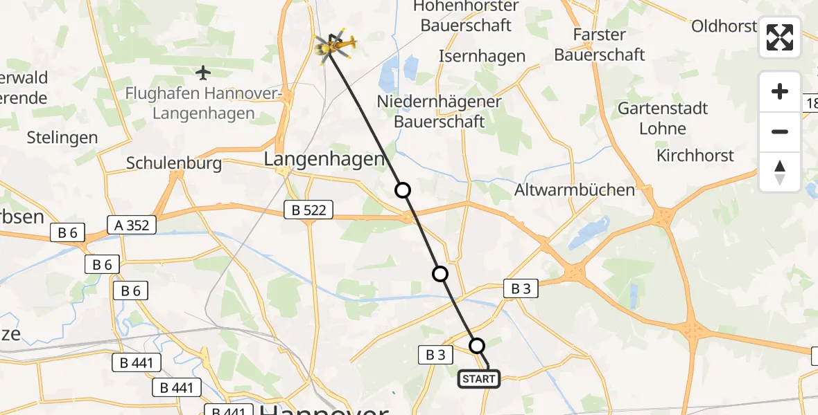 Flugroute Rettungshubschrauber Hannover Air Rescue Heliport (Christoph 4) - Langenhagen, 20 Februar 2026, 07:51