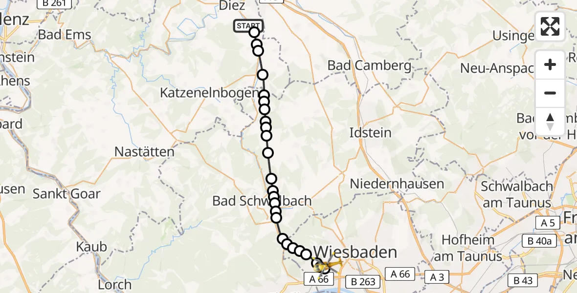 Flugroute Rettungshubschrauber Flacht - Helios Horst Schmidt Clinic (HSK) Heliport, 20 Februar 2026, 07:58