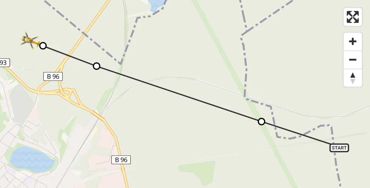 Flugroute Rettungshubschrauber Thurow - Neustrelitz, 20 Februar 2026, 07:59