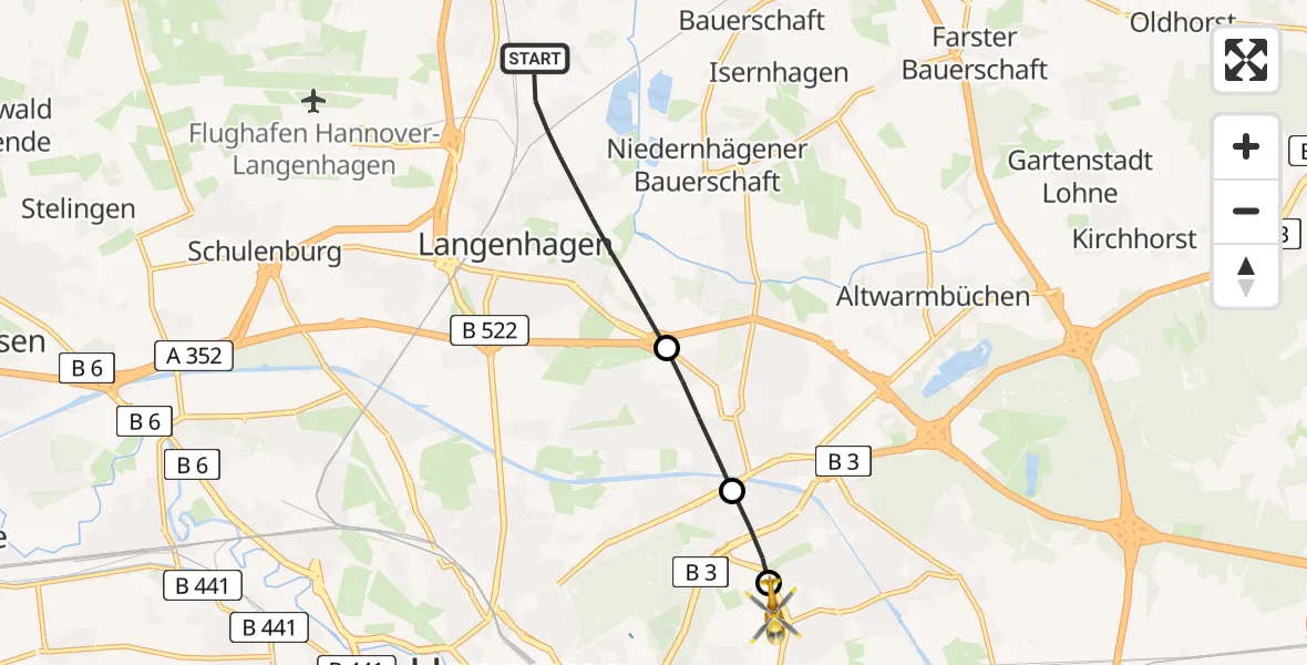 Flugroute Rettungshubschrauber Langenhagen - Hannover Air Rescue Heliport (Christoph 4), 20 Februar 2026, 08:19