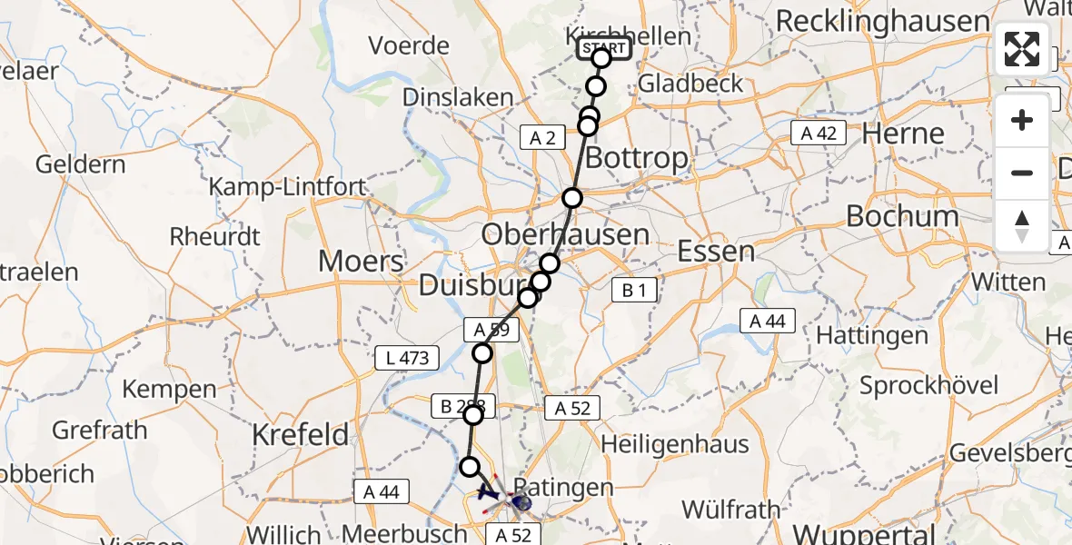 Flugroute Polizeihubschrauber Kirchhellen - Düsseldorf Airport, 20 Februar 2026, 08:21