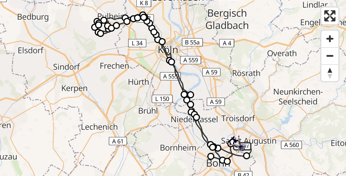 Flugroute Polizeihubschrauber Sankt Augustin - Bonn-Hangelar Airfield, 20 Februar 2026, 08:23