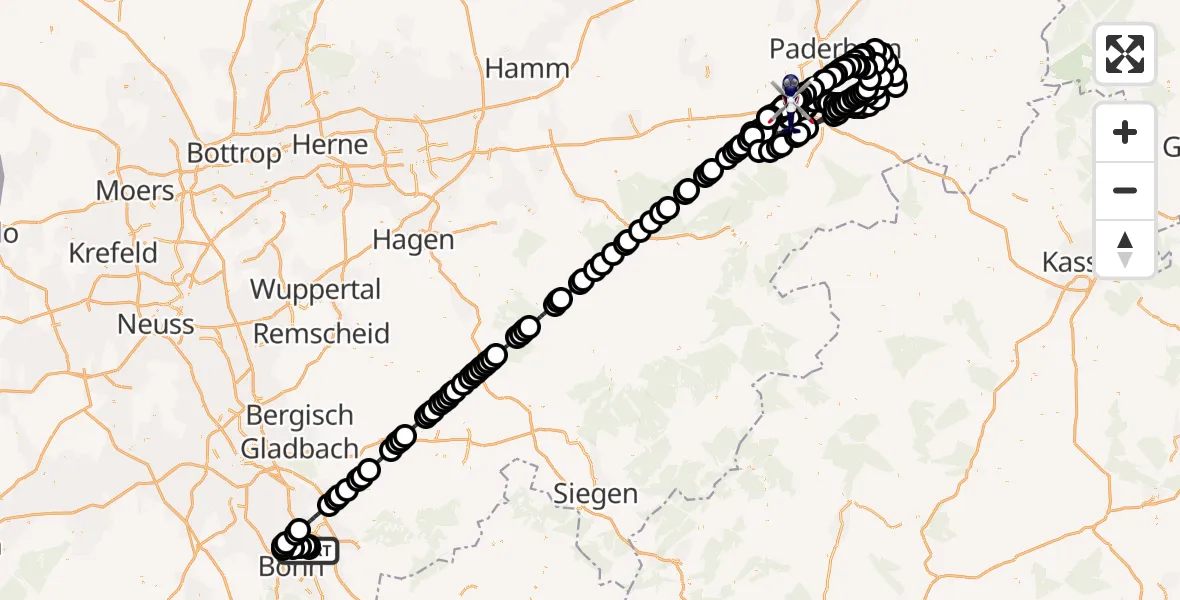 Flugroute Polizeihubschrauber Sankt Augustin - Paderborn Lippstadt Airport, 20 Februar 2026, 08:29