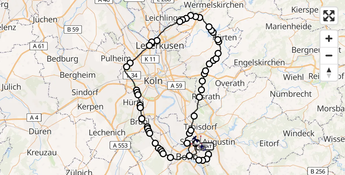 Flugroute Polizeihubschrauber Sankt Augustin - Sankt Augustin, 20 Februar 2026, 08:32