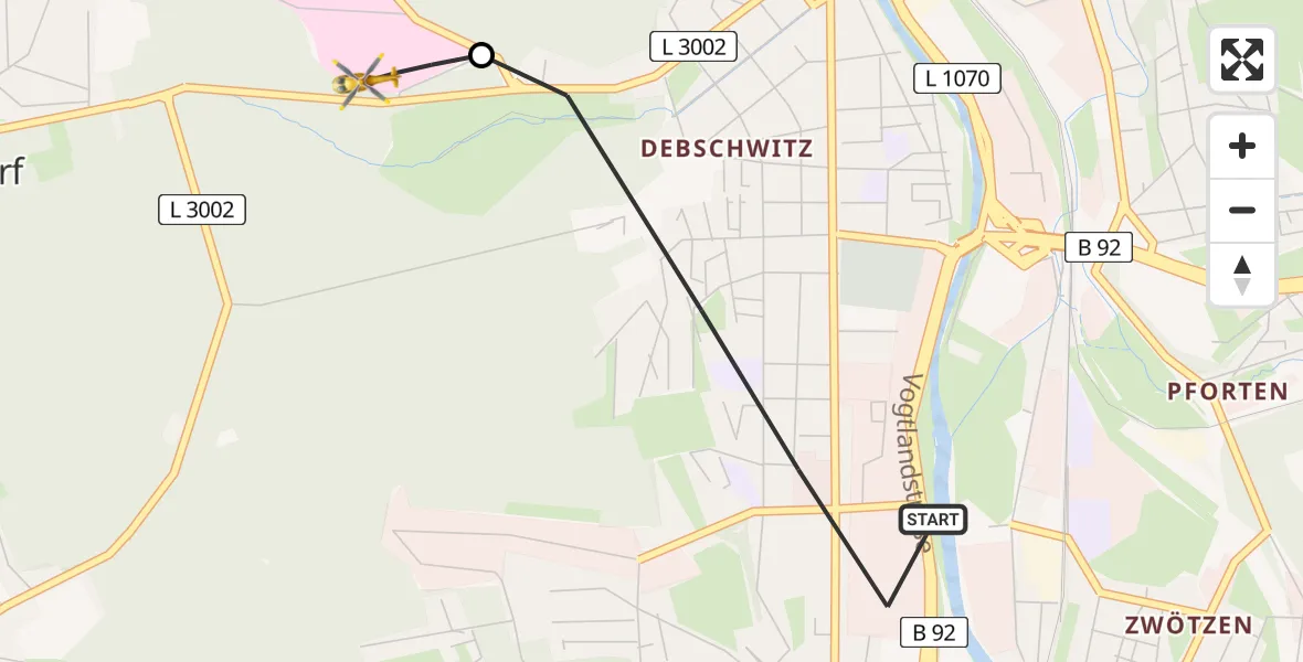Flugroute Rettungshubschrauber Gera - SRH Wald-Klinikum Gera Hospital Heliport, 20 Februar 2026, 08:34