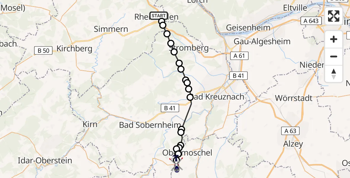 Flugroute Polizeihubschrauber Rheinböllen - Unkenbach, 20 Februar 2026, 08:35