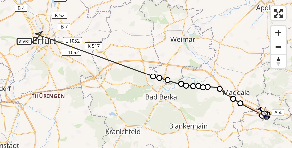 Flugroute Polizeihubschrauber Erfurt - Schorba, 20 Februar 2026, 08:42