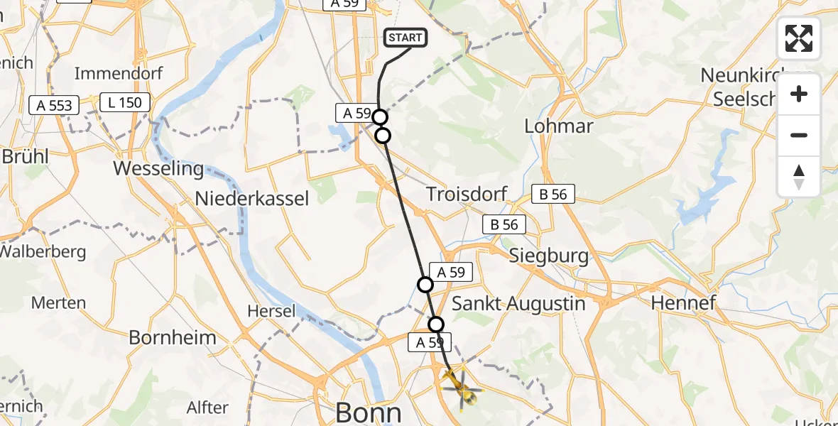 Flugroute Rettungshubschrauber Cologne Bonn Airport - Bonn, 20 Februar 2026, 08:44