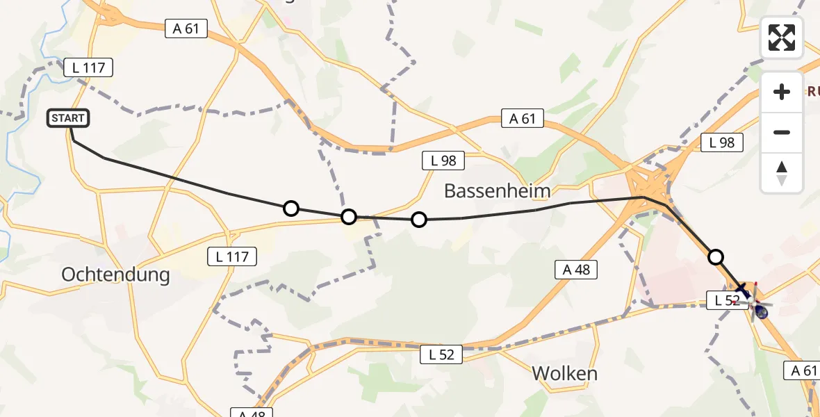 Flugroute Polizeihubschrauber Ochtendung - Rübenach, 20 Februar 2026, 08:44