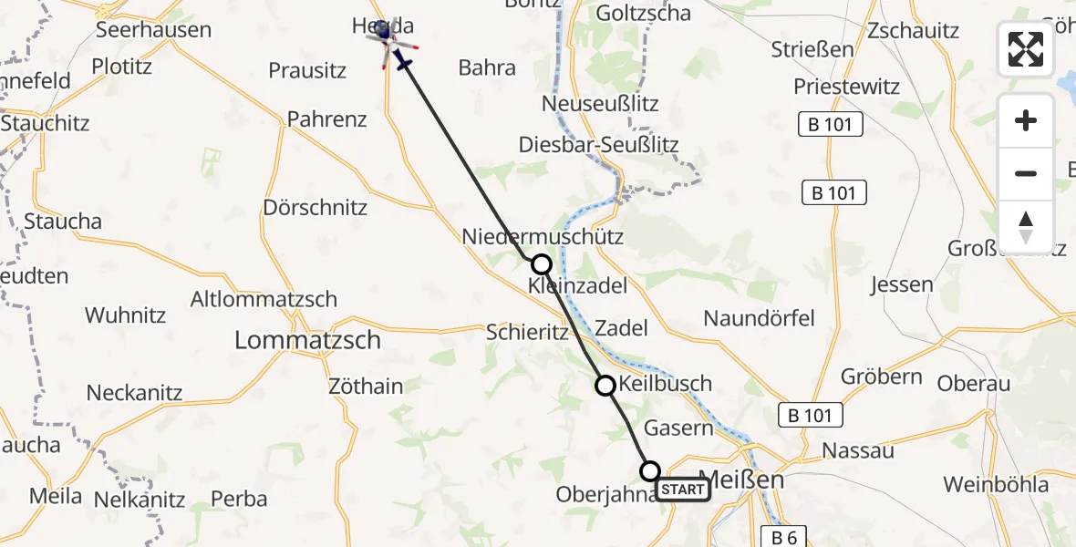 Flugroute Polizeihubschrauber Meißen - Heyda, 20 Februar 2026, 08:54