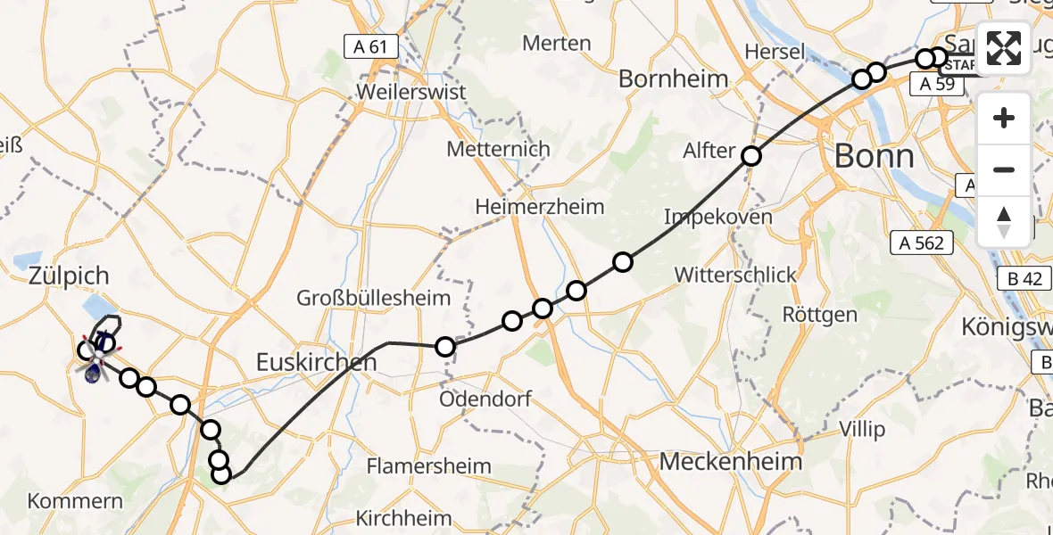Flugroute Polizeihubschrauber Sankt Augustin - Linzenich, 20 Februar 2026, 08:58