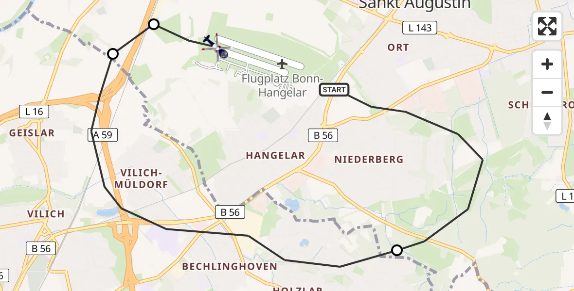 Flugroute Polizeihubschrauber Sankt Augustin - Sankt Augustin, 20 Februar 2026, 09:04
