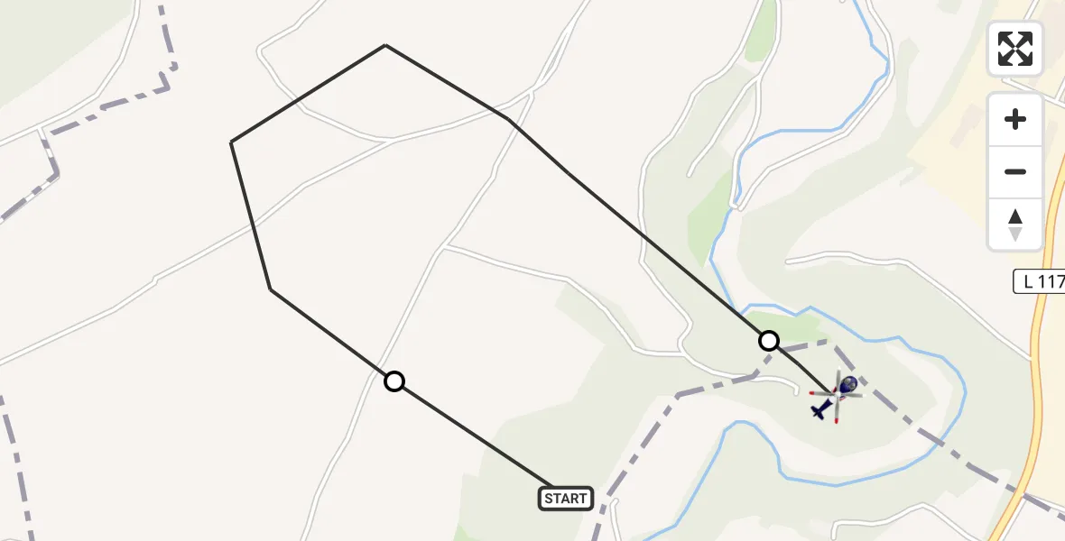 Routekaart van de vlucht: Polizeihubschrauber nach Ochtendung, Umgehung der Sperrung