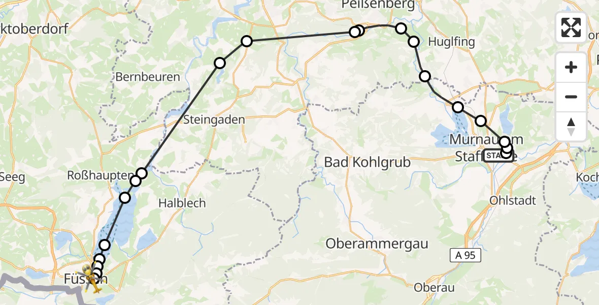 Routekaart van de vlucht: Rettungshubschrauber nach Füssen, Sebastianstraße