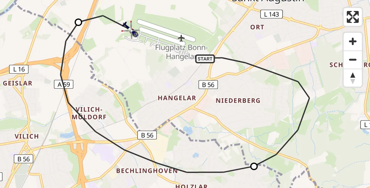 Routekaart van de vlucht: Polizeihubschrauber nach Sankt Augustin, Richthofenstraße