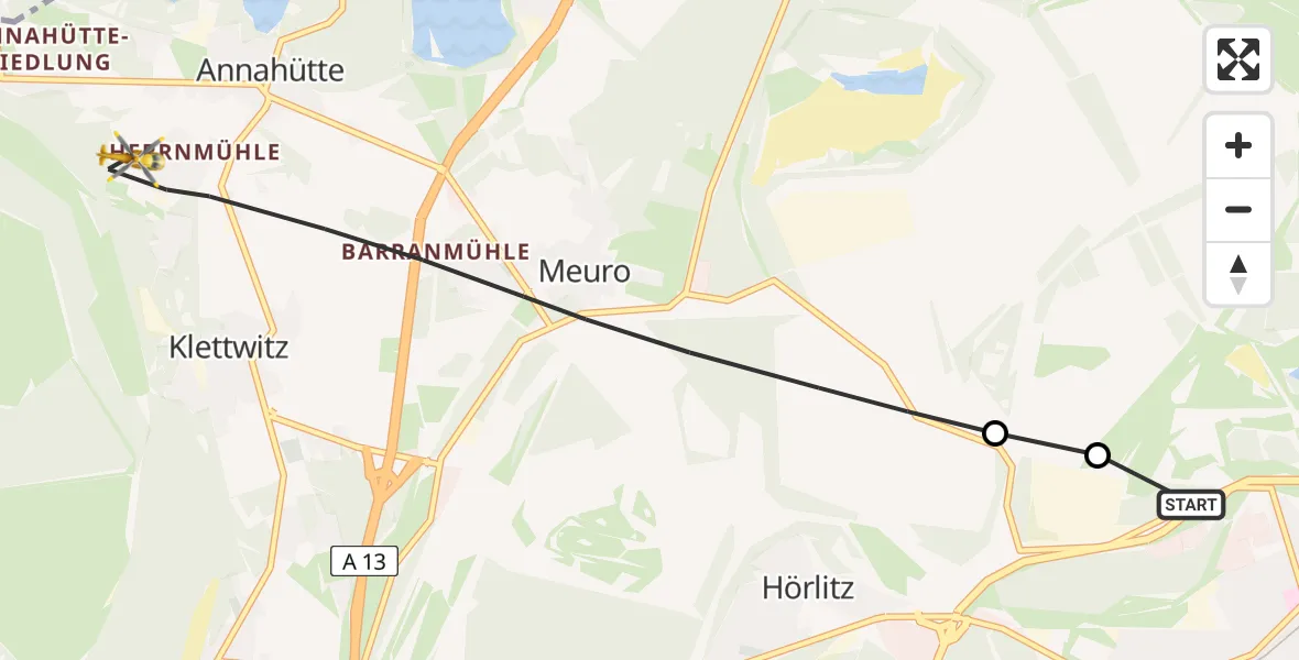 Routekaart van de vlucht: Ambulanzhubschrauber nach Schipkau, Krankenhausstraße