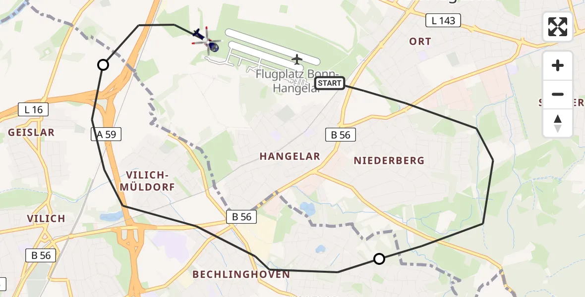 Routekaart van de vlucht: Polizeihubschrauber nach Sankt Augustin, Richthofenstraße