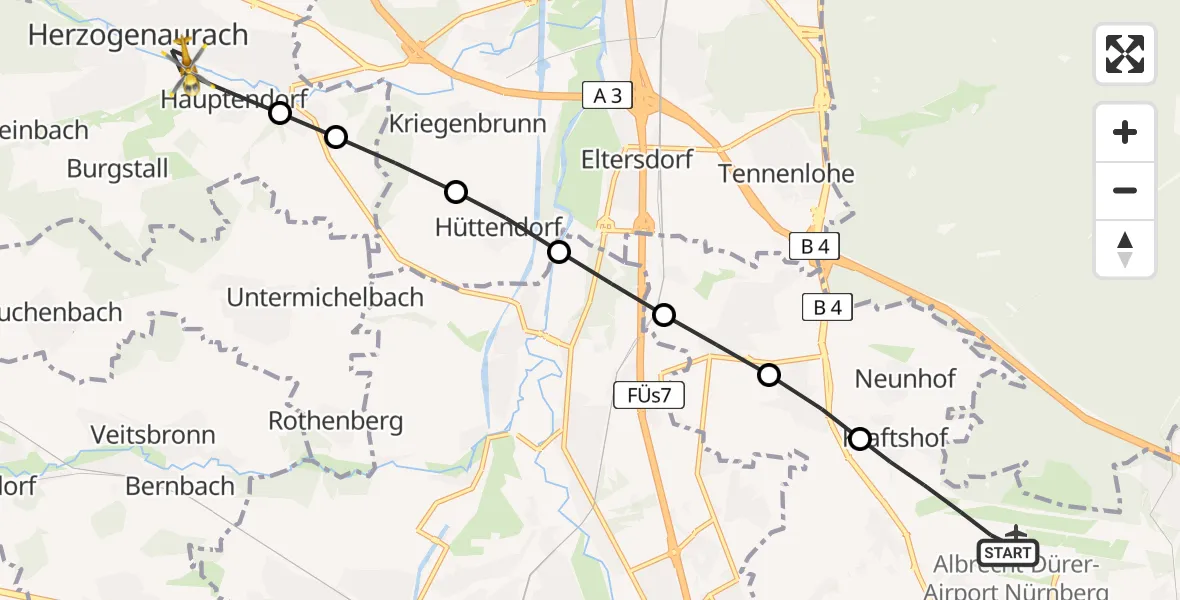 Flugroute Rettungshubschrauber Nuremberg Airport - Hauptendorf, 20 Februar 2026, 09:25