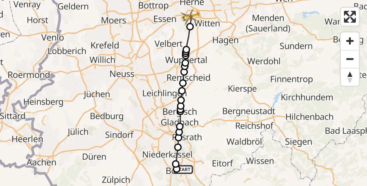 Routekaart van de vlucht: Rettungshubschrauber nach Bochum, Bürkle de la Camp-Platz