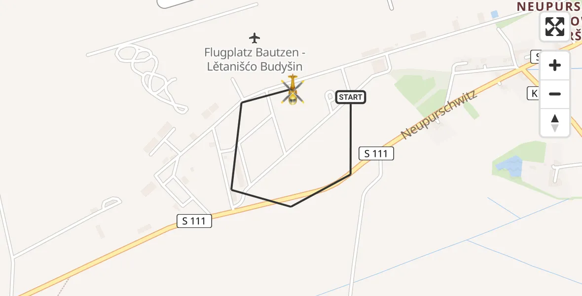 Flugroute Rettungshubschrauber Baschütz - Baschütz, 20 Februar 2026, 09:35