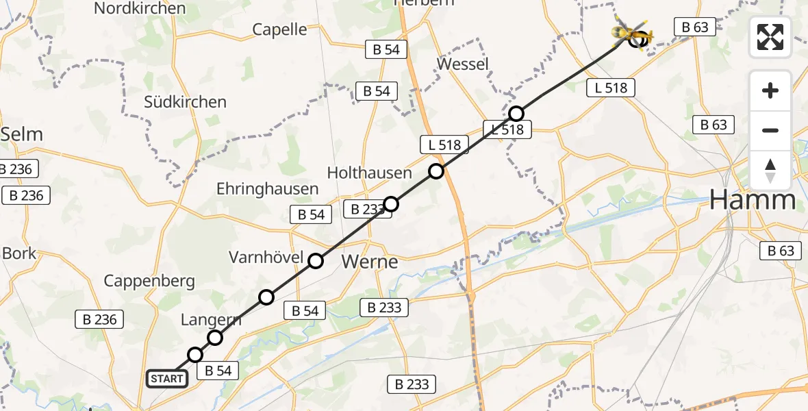 Flugroute Rettungshubschrauber Lünen - Bockum-Hövel, 20 Februar 2026, 09:38