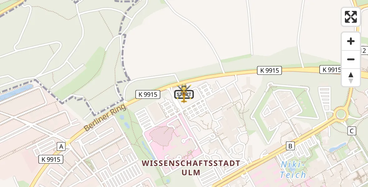 Flugroute Rettungshubschrauber ADAC Air Rescue Station Ulm (Christoph 22) - ADAC Air Rescue Station Ulm (Christoph 22), 20 Februar 2026, 09:38