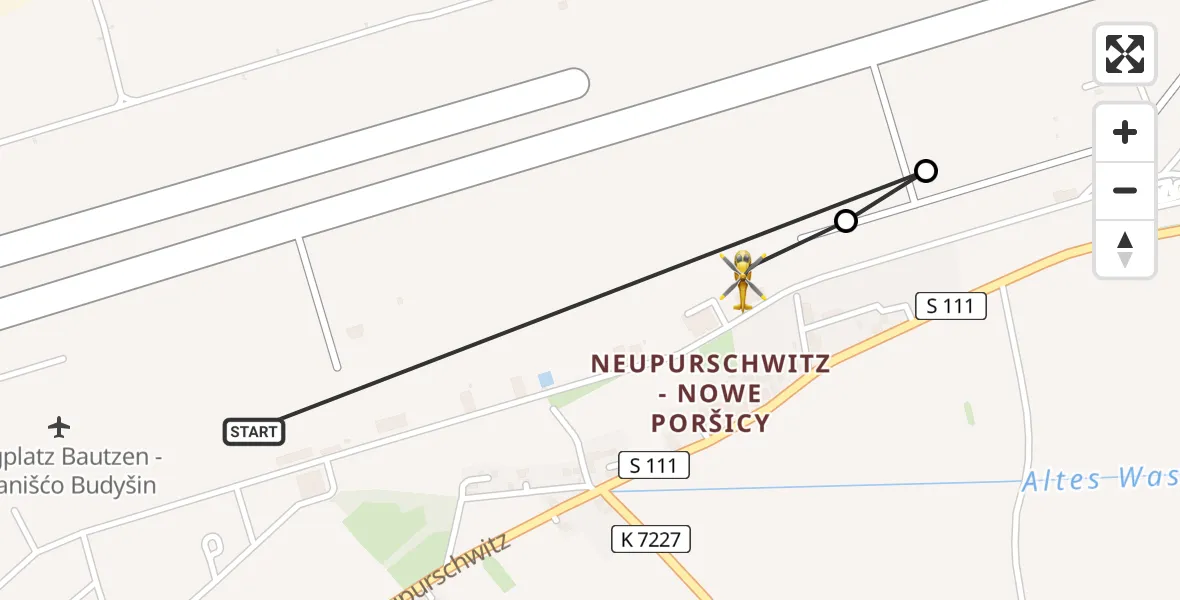 Flugroute Rettungshubschrauber Baschütz - Bautzen Airfield, 20 Februar 2026, 09:42