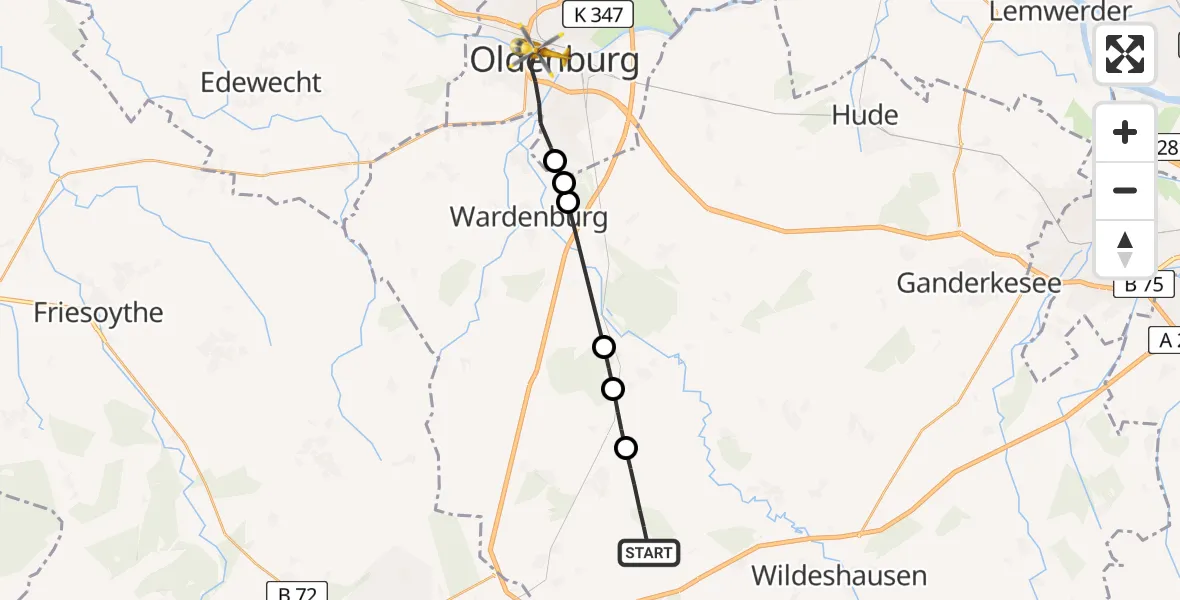 Routekaart van de vlucht: Rettungshubschrauber nach Oldenburg, Steinweg