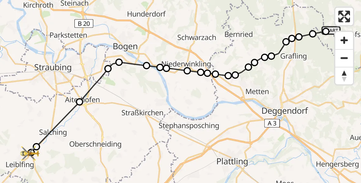 Flugroute Rettungshubschrauber Habischried - Obersunzing, 20 Februar 2026, 09:47