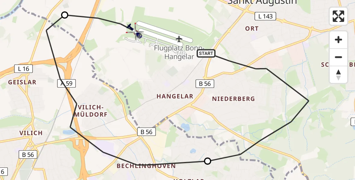 Flugroute Polizeihubschrauber Sankt Augustin - Sankt Augustin, 20 Februar 2026, 09:55