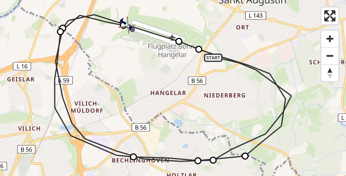 Flugroute Polizeihubschrauber Sankt Augustin - Sankt Augustin, 20 Februar 2026, 10:02