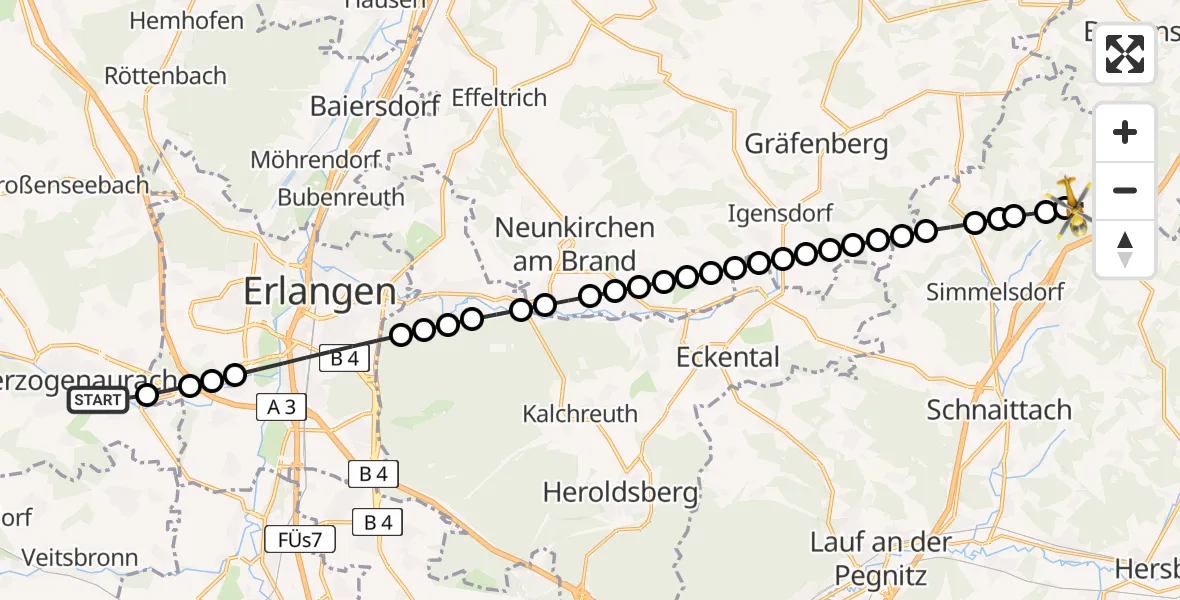 Flugroute Rettungshubschrauber Hauptendorf - Ittling, 20 Februar 2026, 10:06