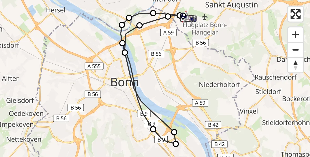 Flugroute Polizeihubschrauber Sankt Augustin - Sankt Augustin, 20 Februar 2026, 10:08