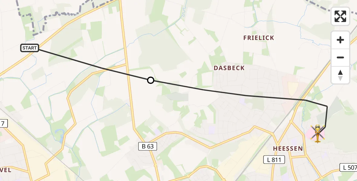 Flugroute Rettungshubschrauber Bockum-Hövel - Heessen, 20 Februar 2026, 10:09