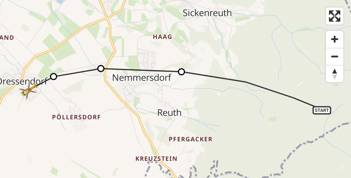 Flugroute Rettungshubschrauber Sickenreuth - Dressendorf, 20 Februar 2026, 10:13