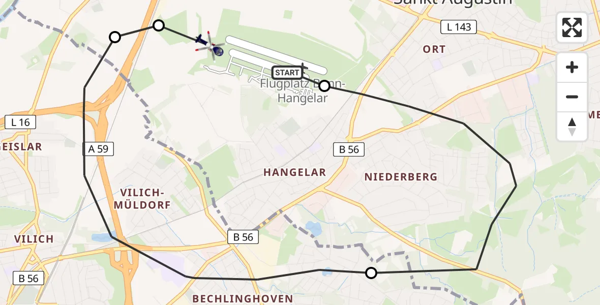 Routekaart van de vlucht: Polizeihubschrauber nach Sankt Augustin, Richthofenstraße