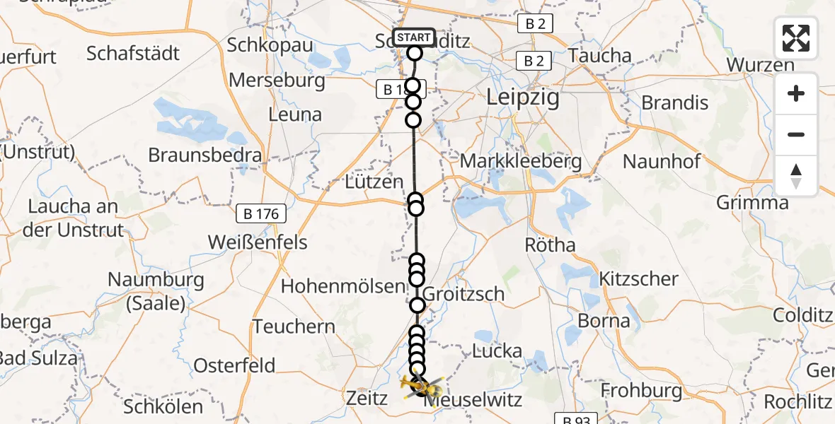 Flugroute Rettungshubschrauber Wehlitz - Rehmsdorf, 20 Februar 2026, 10:15