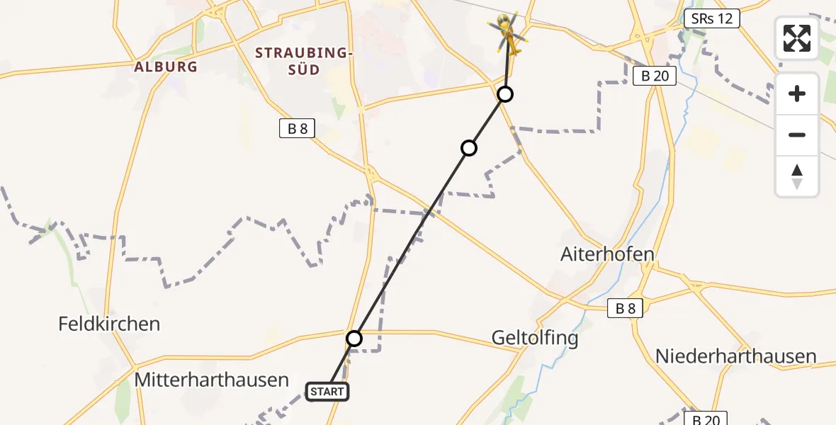 Flugroute Rettungshubschrauber Salching - Straubing, 20 Februar 2026, 10:26