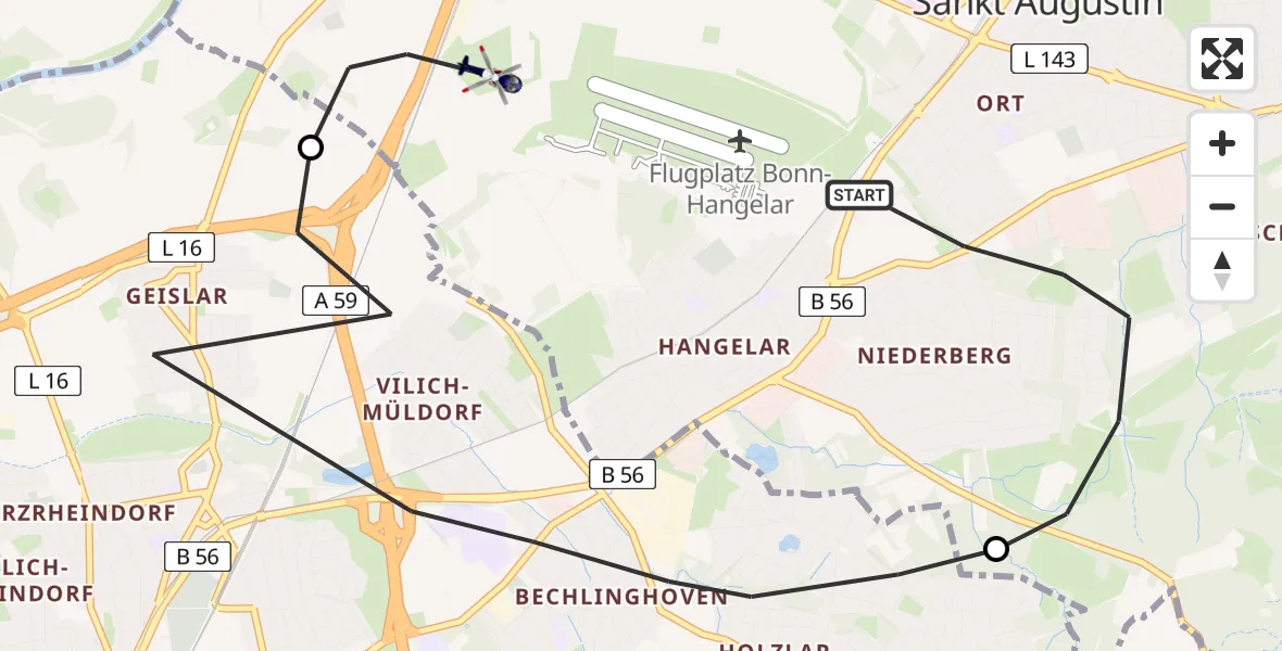 Flugroute Polizeihubschrauber Sankt Augustin - Meindorf, 20 Februar 2026, 10:27