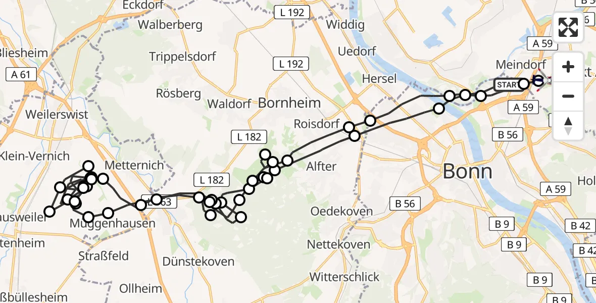 Flugroute Polizeihubschrauber Bonn - Meindorf, 20 Februar 2026, 10:29