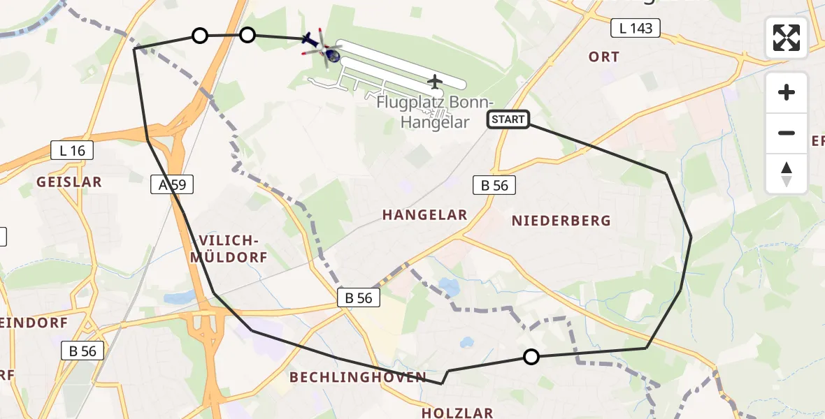 Flugroute Polizeihubschrauber Sankt Augustin - Sankt Augustin, 20 Februar 2026, 10:33