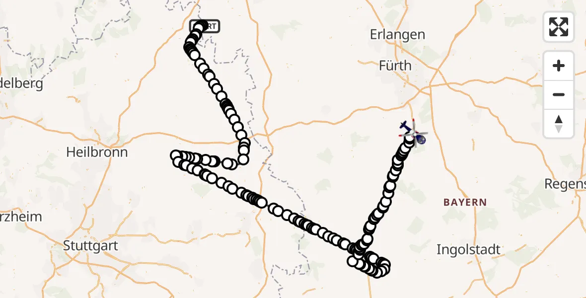 Flugroute Polizeihubschrauber Oberwittighausen - Kiliansdorf, 20 Februar 2026, 10:34